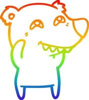 rainbow gradient line drawing cartoon polar bear showing teeth vector