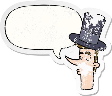 cartoon man wearing top hat and speech bubble distressed sticker