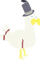 flat color illustration of bird wearing top hat vector