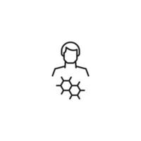 Monochrome sign drawn with black thin line. Modern vector symbol perfect for sites, apps, books, banners etc. Line icon of chemical compound next to faceless man