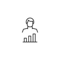 Monochrome sign drawn with black thin line. Modern vector symbol perfect for sites, apps, books, banners etc. Line icon of progress bar next to faceless man