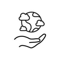 Support, present, charity signs. Monochrome symbol for web sites, stores, shops and other facilities. Editable stroke. Vector line icon of planet and clouds over outstretched hand