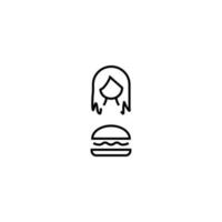 Everyday life concept. Modern vector symbol suitable for shops, store, books, articles. Line icon of woman by burger