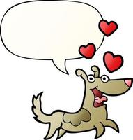 perro de dibujos animados y corazones de amor y burbujas de habla en estilo degradado suave vector