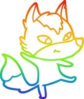 dibujo de línea de gradiente de arco iris amistoso lobo de dibujos animados bailando vector