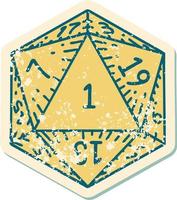 estilo de tatuaje retro natural 1 tirada de dados d20 vector