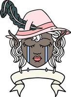 Retro Tattoo Style crying elf bard character face with banner vector