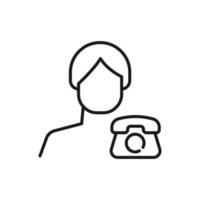 Hobby, business, profession of man. Modern vector outline symbol in flat style with black thin line. Monochrome icon of vintage cellphone by anonymous male