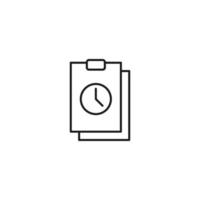 Document, office, contract and agreement concept. Monochrome vector sign drawn in flat style. Vector line icon of clock on clipboard