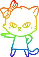 rainbow gradient line drawing cute cartoon cat wearing dress vector