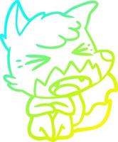 cold gradient line drawing angry cartoon fox sitting on floor vector