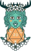 Retro Tattoo Style half orc druid with natural twenty dice roll vector