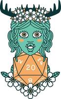 Retro Tattoo Style half orc druid with natural twenty dice roll vector