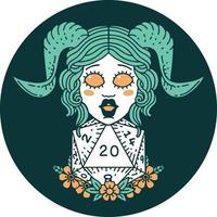icon of tiefling with natural twenty dice roll vector