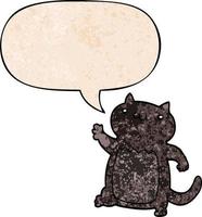 cartoon cat and speech bubble in retro texture style vector