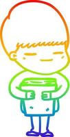 rainbow gradient line drawing cartoon smug boy vector