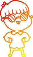 warm gradient line drawing cartoon boy wearing spectacles vector
