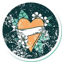 iconic distressed sticker tattoo style image of a heart and banner vector