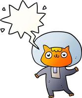 cartoon space cat and speech bubble in smooth gradient style vector