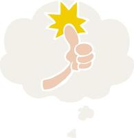 cartoon thumbs up sign and thought bubble in retro style vector