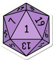 sticker of a natural 1 D20 dice roll vector