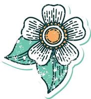 iconic distressed sticker tattoo style image of a flower vector