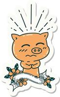 sticker of a tattoo style nervous pig character vector