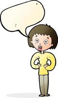 cartoon woman gesturing at self with speech bubble vector