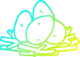 cold gradient line drawing cartoon eggs in nest vector