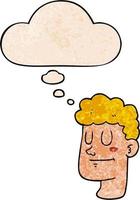 cartoon male face and thought bubble in grunge texture pattern style vector