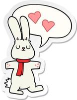 cartoon rabbit in love and speech bubble sticker vector