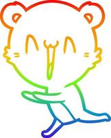 dibujo de línea de gradiente de arco iris dibujos animados de oso corriendo vector
