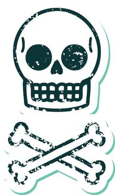 iconic distressed sticker tattoo style image of a skull