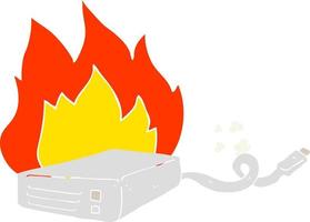 flat color illustration of computer hard drive burning vector