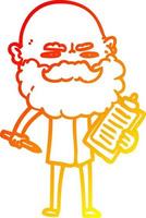 warm gradient line drawing cartoon man with beard frowning vector