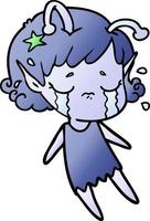 niña alienígena llorando de dibujos animados vector