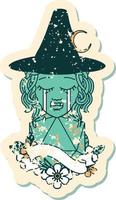 Retro Tattoo Style crying orc witch with natural one D20 roll vector