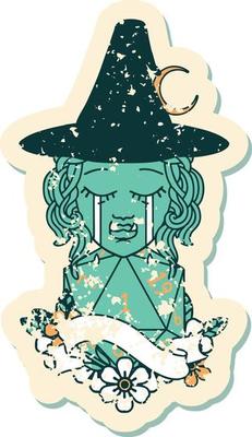 Retro Tattoo Style crying orc witch with natural one D20 roll