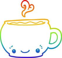 dibujo de línea de gradiente de arco iris taza de café caliente de dibujos animados vector