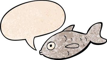 cartoon fish and speech bubble in retro texture style vector