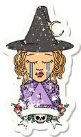 Retro Tattoo Style crying human witch with natural one roll vector