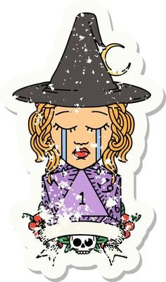 Retro Tattoo Style crying human witch with natural one roll
