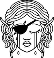 Black and White Tattoo linework Style crying elf rogue character face vector