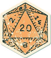 Retro Tattoo Style natural 20 D20 dice roll vector