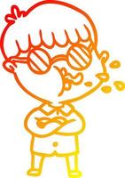 warm gradient line drawing cartoon boy wearing spectacles vector