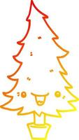 warm gradient line drawing cute cartoon christmas tree vector