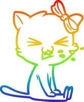 gato de dibujos animados de dibujo de línea de gradiente de arco iris vector