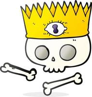 freehand drawn cartoon magic crown on old skull vector