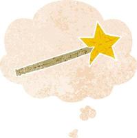 cartoon magic wand and thought bubble in retro textured style vector