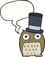 cartoon owl wearing top hat and speech bubble vector